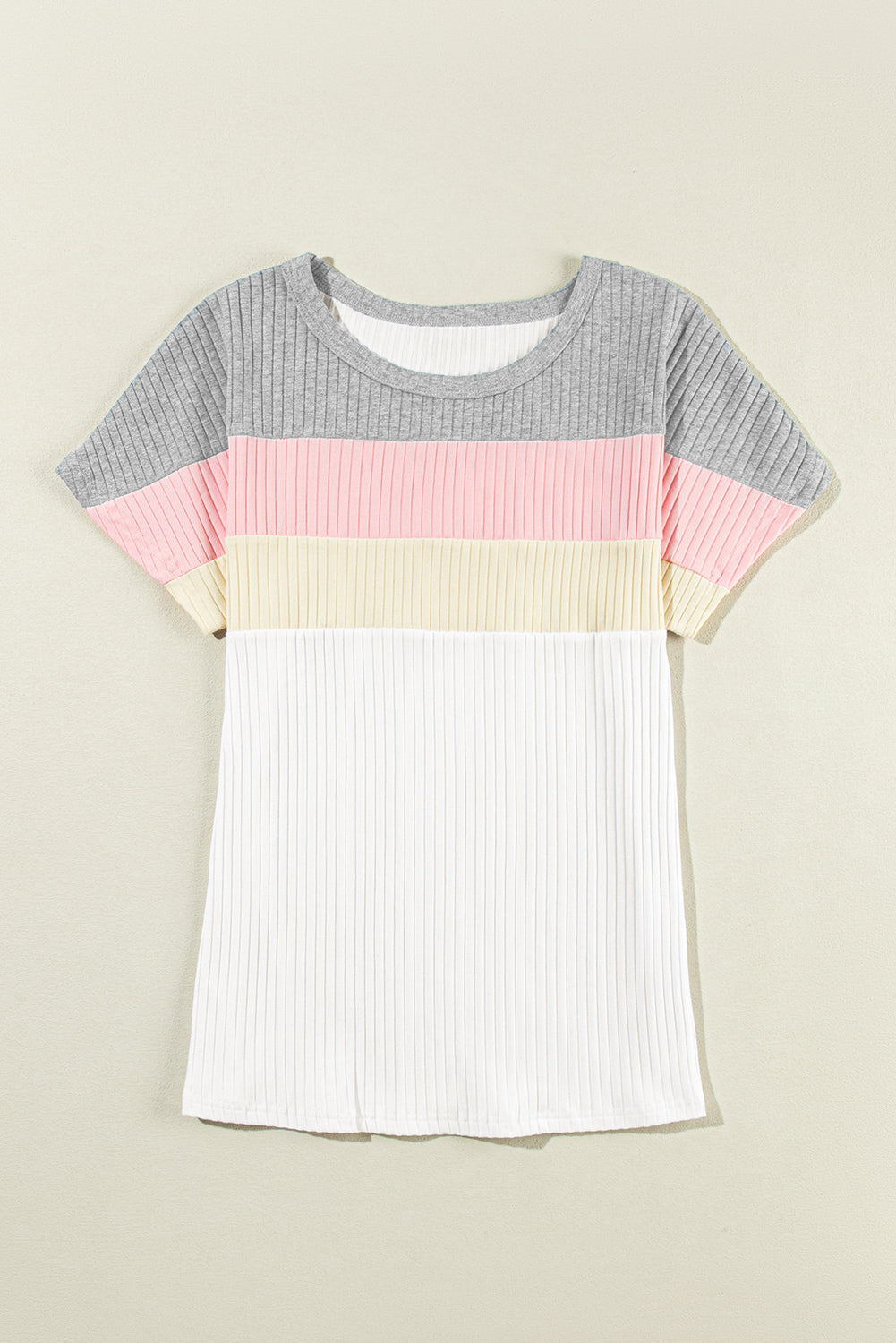 T-shirt patchwork color block côtelé blanc