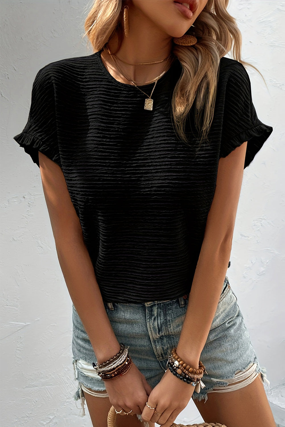 Black blouse with short sleeves *