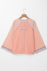 Haut raglan en tricot gaufré orange pamplemousse à manches larges et patchwork