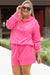 Plus Size Red Pink Textured Hoodie and Shorts Two Piece Set