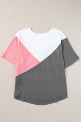 Camiseta con manga de largo larga en el bloque de color de tejer encarnado Strawberry