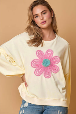 Beige puff sleeve sweatshirt with Tinsel flowers