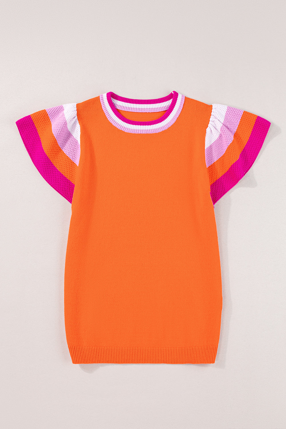 Maniche a flutter a contrasto di carota maglia maglione a maglia