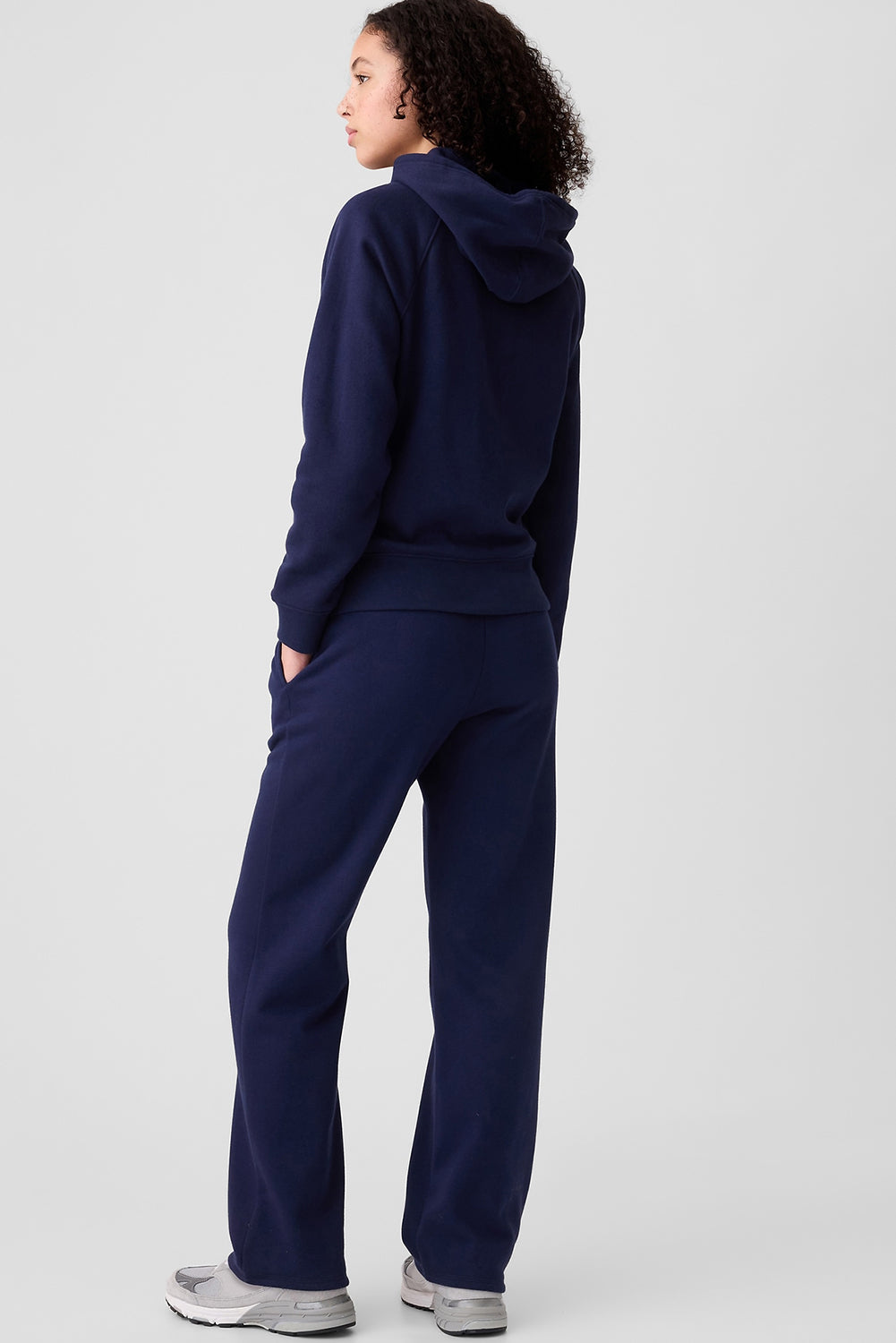 Pantaloni dritti in vita casual di colore solido blu navy