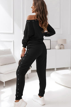 Ensemble pull et pantalon de jogging noir à décor de perles