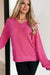 Rose Red Textured Long Sleeve V-Neck Top