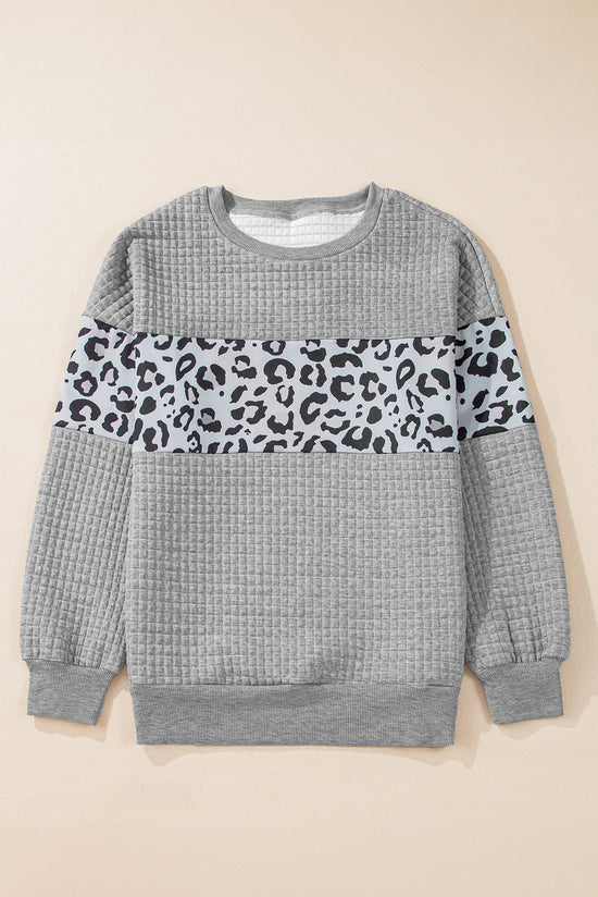 Gray sweatshirt with neck and patchwork quota leopard