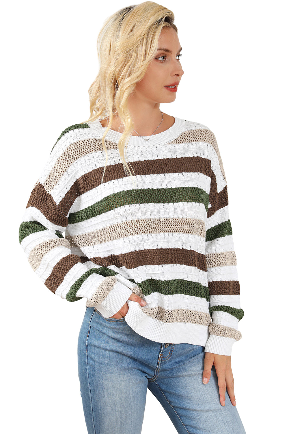 Stripe Crochet Hollow out Knit Sweater