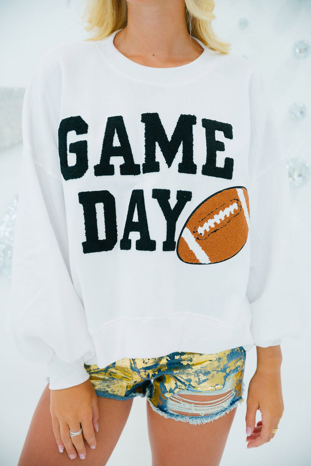 White Game Day Graphic Varsity Pullover Felpa