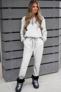 Ensemble pull uni gris clair avec haut zippé et pantalon de jogging à cordon de serrage