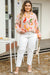 Chemisier imprimé floral abstrait à volants et col en V, grande taille orange-A WOMAN WE LOVE