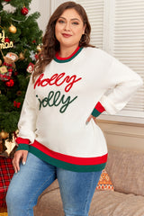 Suéter blanco de tinsel holly con bloque de color y hombros caídos, gran tamaño