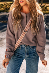 Haut Henley à manches longues en tricot texturé marron