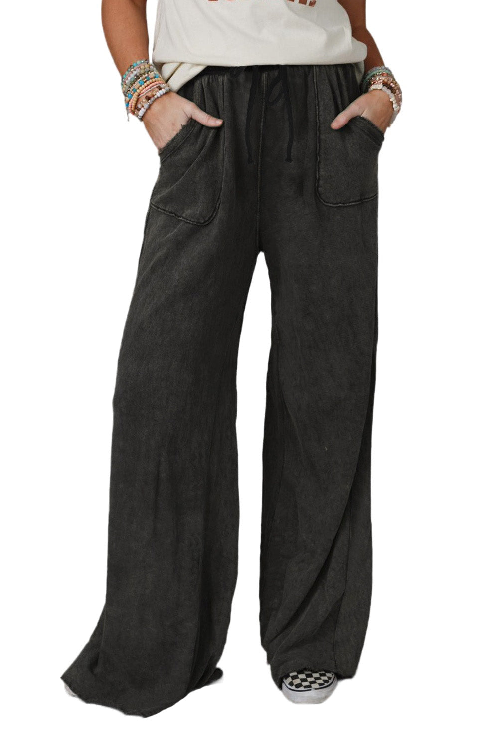 Pantalon de la jambe rétro large lavé minéral gris