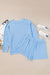 Plus Size Light Blue Ribbed Long Sleeve Top and Drawstring Shorts Set