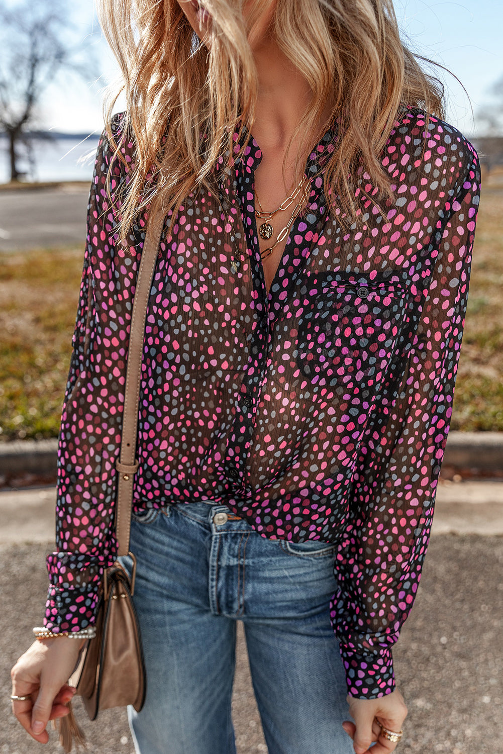Chemise décontractée boutonnée imprimée à pois *-A WOMAN WE LOVE