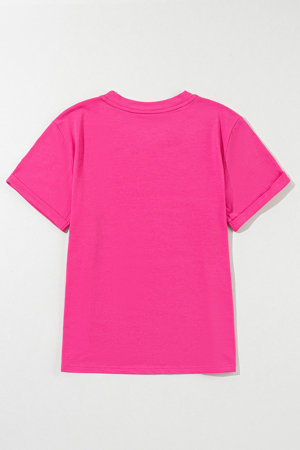 Rose Red Casual Plain Crew Neck T -Shirt