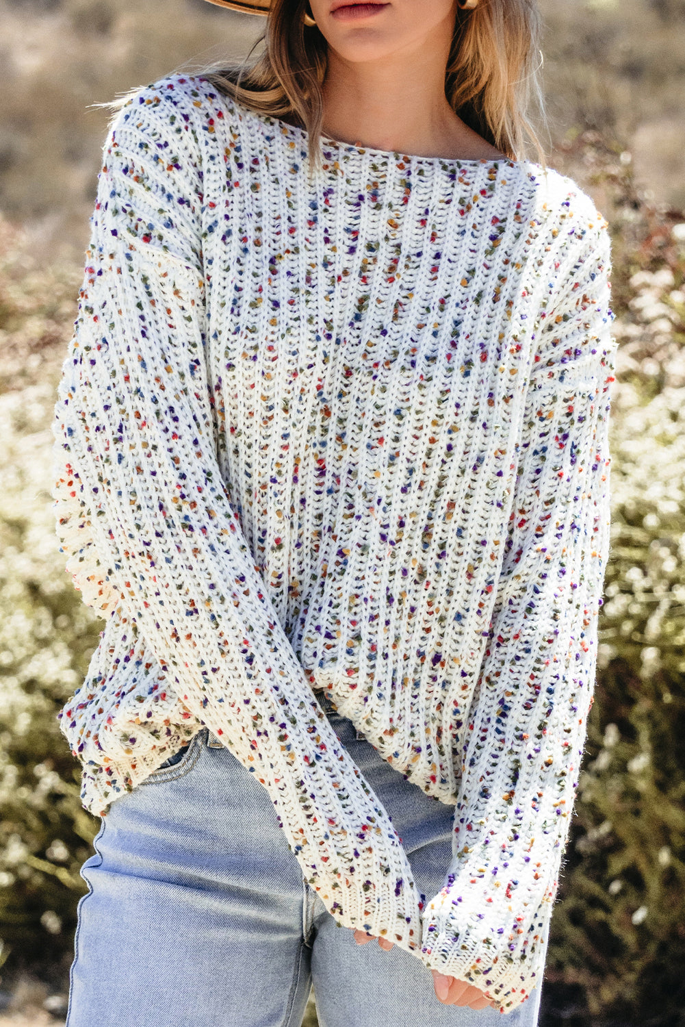 Confetti White Reversible Cable Sweater