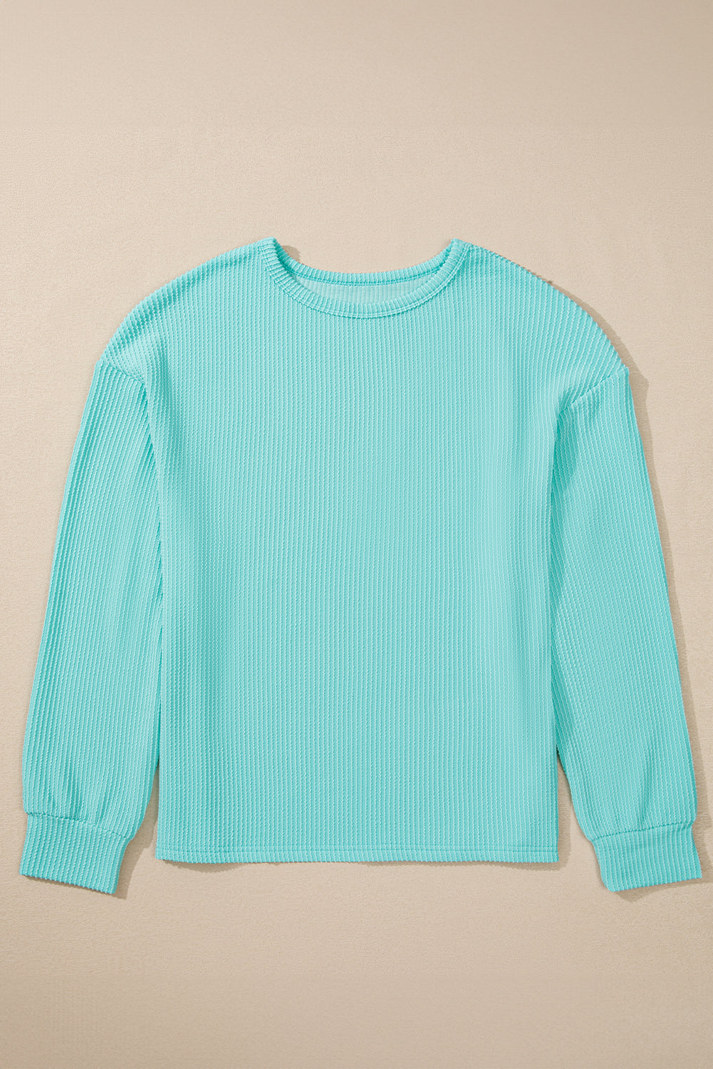 Aruba Blue Solid Color Wired Knit Crew Neck Top