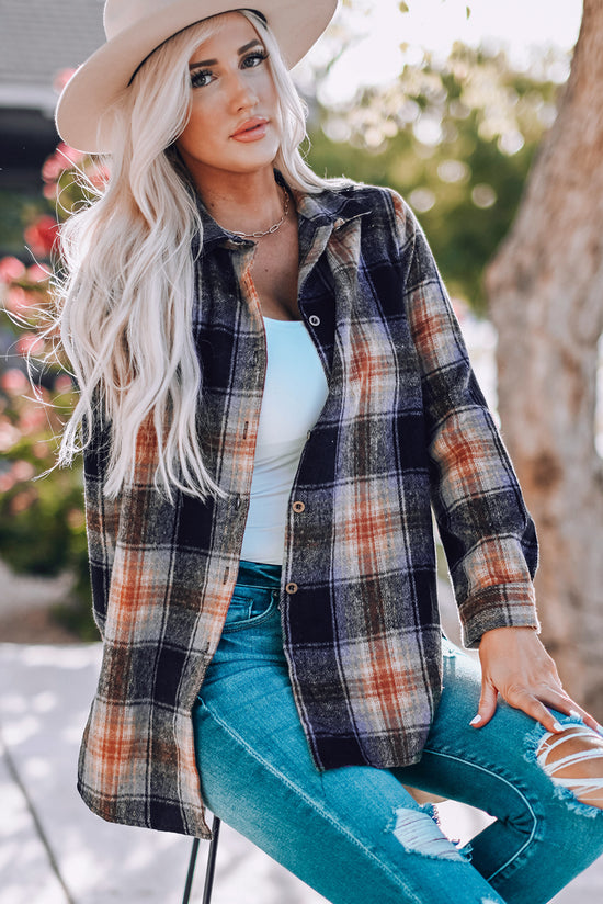 Black oversized plaid jacket with rounded hem and slits