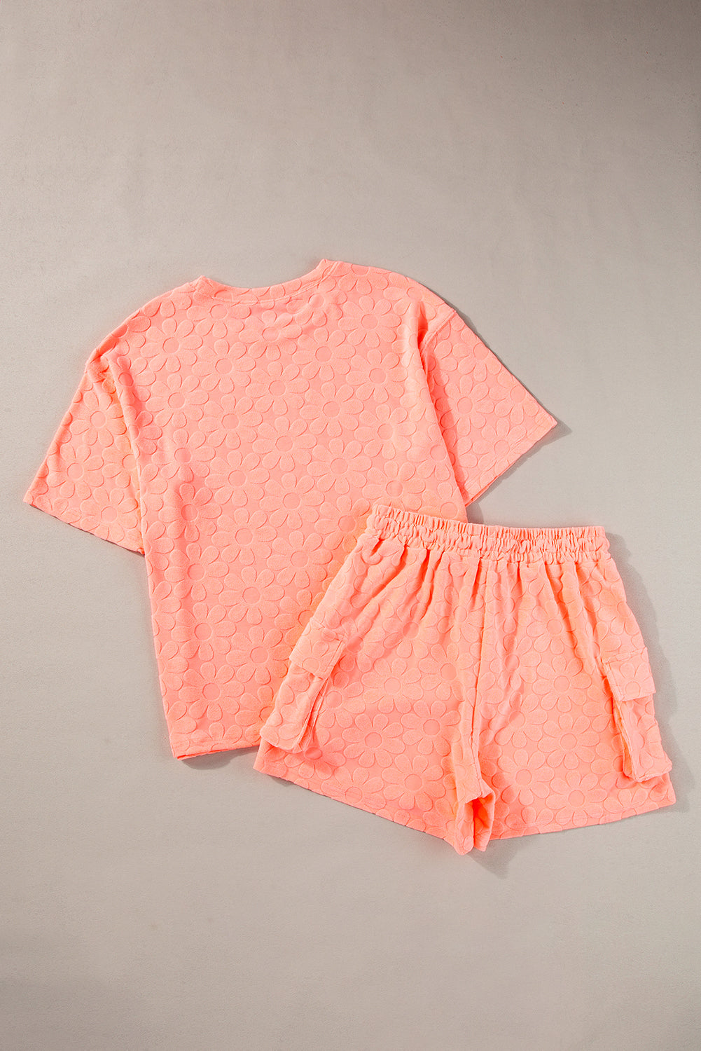 Pamplemousse orange floral texturé à manches courtes courte et shorts salon