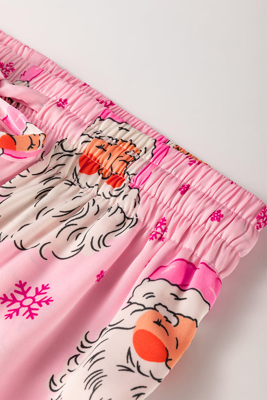 Christmas pajamas set with long sleeve shirt and snow snowflake pink