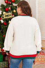 Suéter blanco de tinsel holly con bloque de color y hombros caídos, gran tamaño
