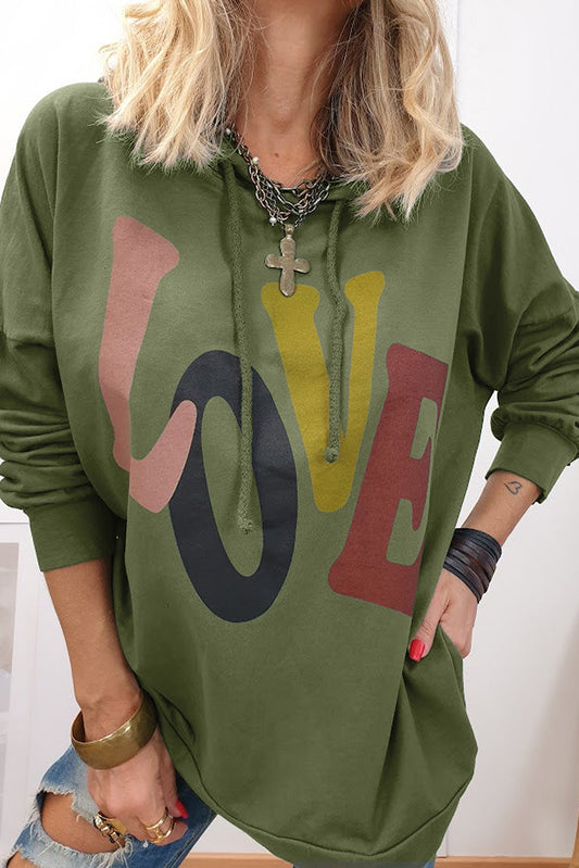 Mist Green Love Letter Graphic Drop Shoulde de gran tamaño sudadera