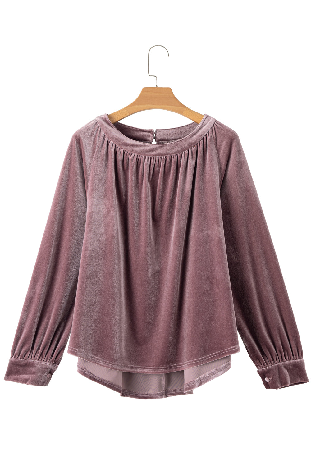 Rose Tan Bouton Top de trous de serrure arrière Velvet Swing Top