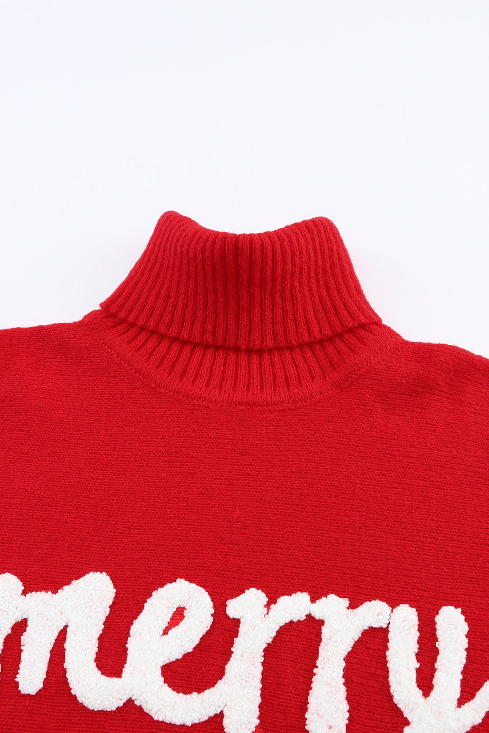 Red Merry Letter Embroidered High Neck Sweater