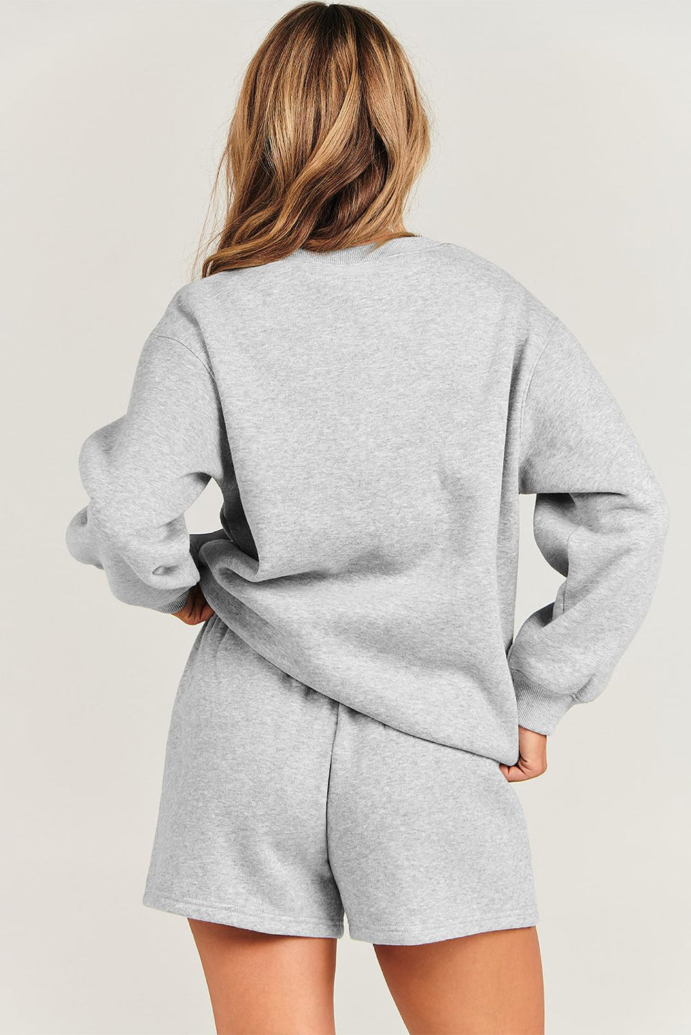 2-piece set plain light gray sweatshirt and shorts