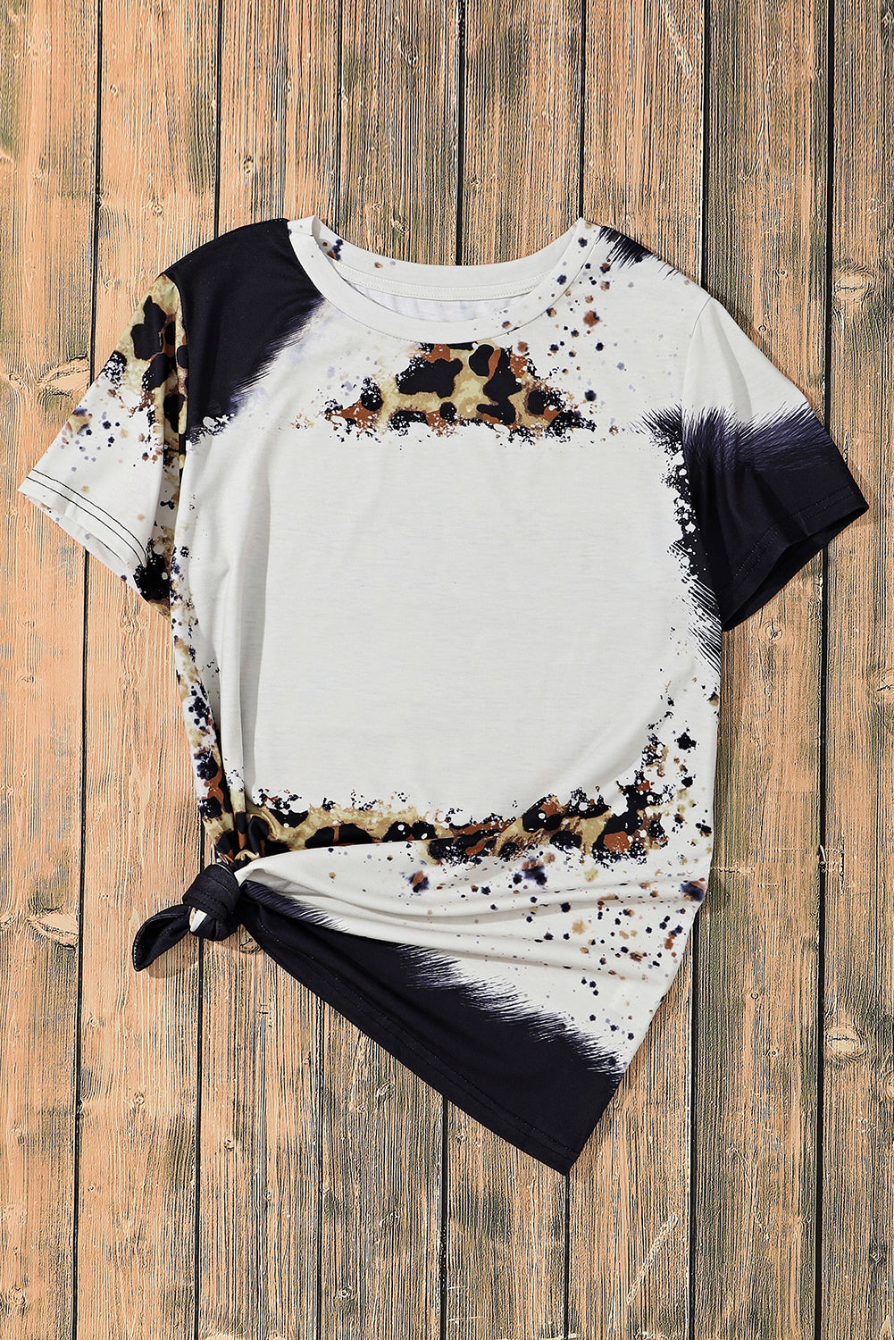 High -white leopard short -sleeved top