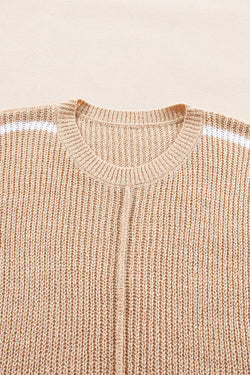 Suéter de cuello redondo y mangas 3/4 con rayas de contraste beige claras