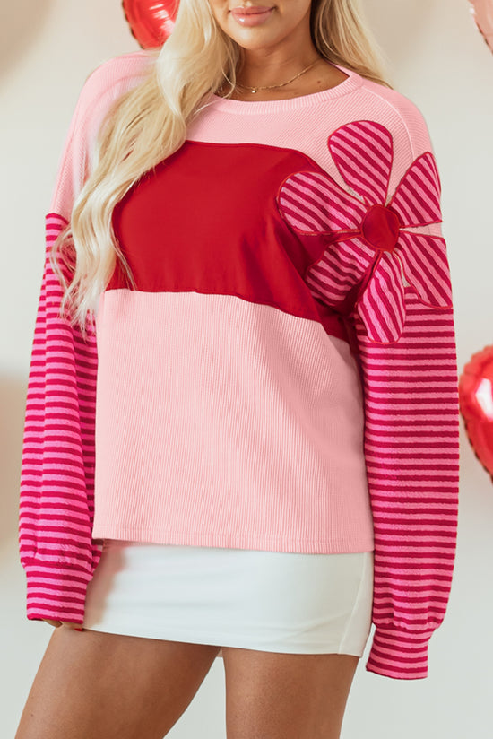 Termized sleeve high -sleeved and pink floral patch