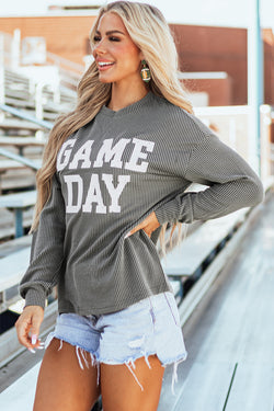 Dark Grey GAME DAY Graphic Long Sleeve Crew Neck Top