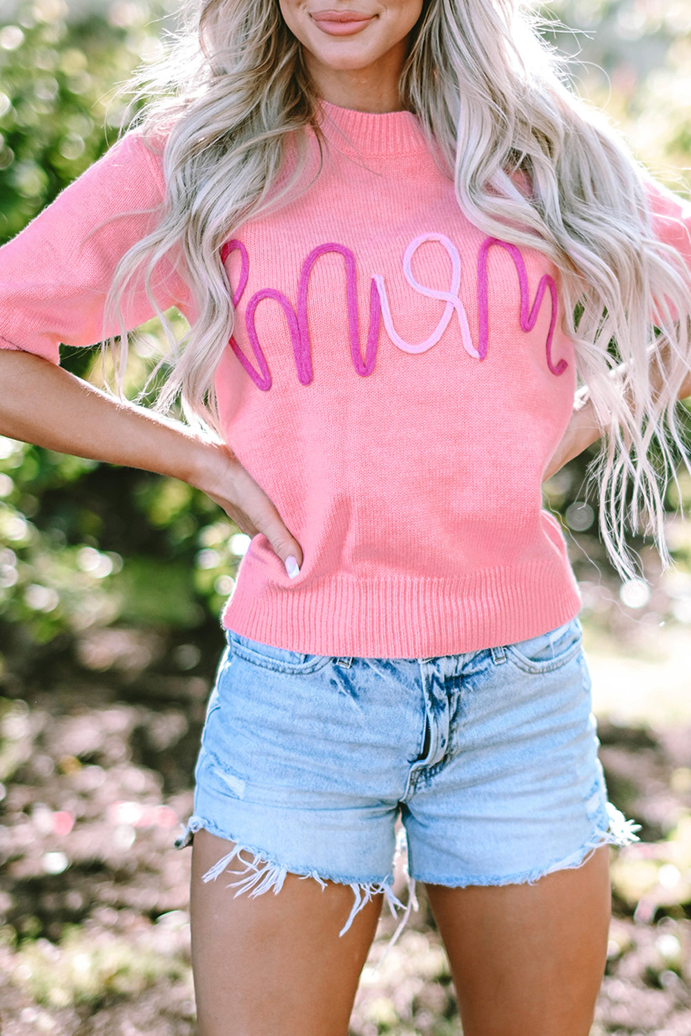 Bonbon Mom Tinsel Front Kurzarmpullover