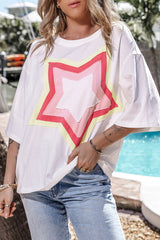 T-shirt oversize blanc à manches mi-longues *