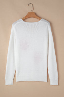 V -neck plush sweater and white pearl core pattern