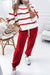 Red Striped Drop Shoulder Sweater and Jogger Pants Set