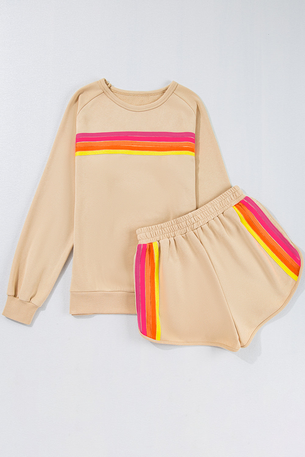 Apricot Striped Sweater and Shorts Two Piece Casual Set