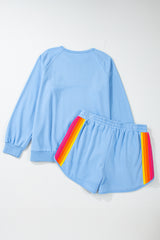 Ensemble décontracté deux pièces pull et short à rayures bleu Beau-A WOMAN WE LOVE