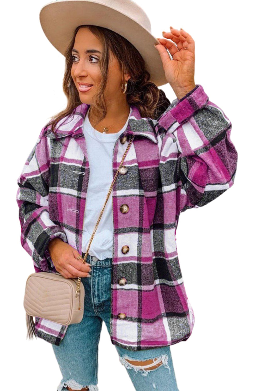 Rose Plaid Druckknopf Hemdjacke