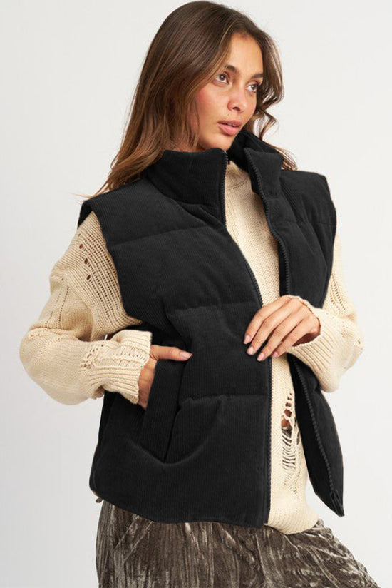 Chaqueta con cremallera cuesta arriba con terciopelo de terciopelo negro