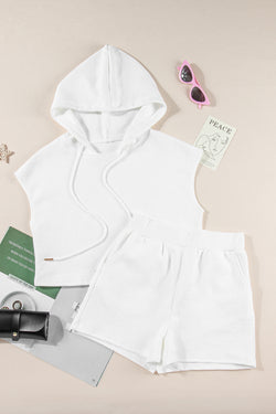 Ensemble sweat à capuche court texturé blanc et short