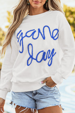 Tinsel Game Day White Drop Shoulder Graphic Sweatshirt