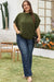 Plus Size Moss Green Swiss Polka Dot Top with High Neck and Tie Neck