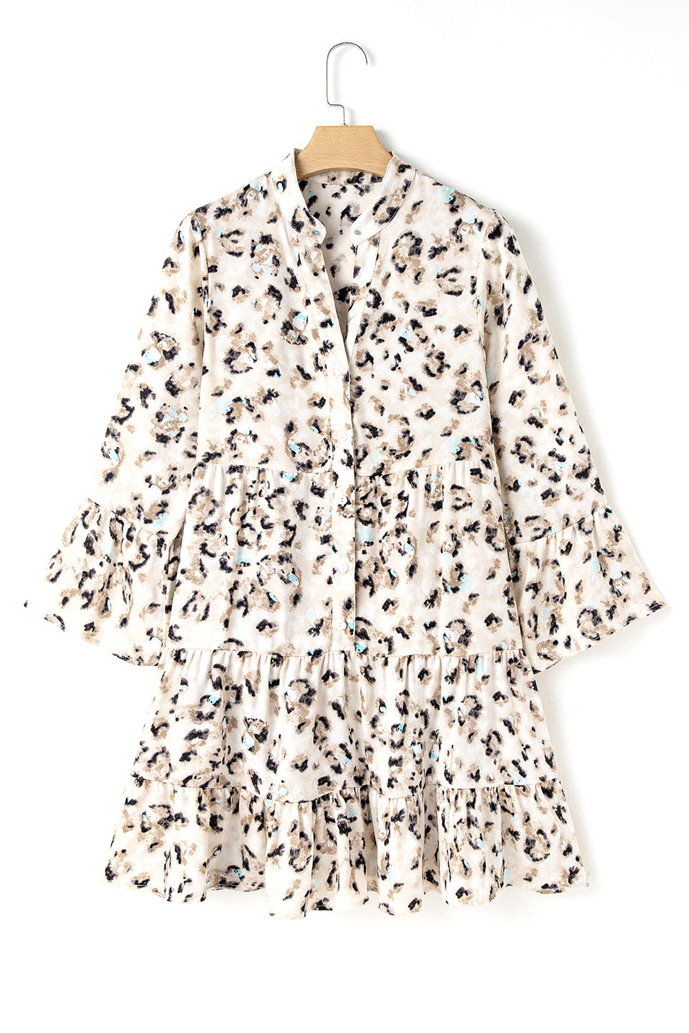 Robe kaki à imprimé léopard boutonnée sur le devant *