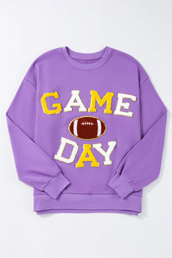 Tillandsia Purple GAME DAY Rugby Chenille Embroidered Sweatshirt