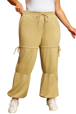 Pantalon taille haute à bande ajustée avec cordon de serrage beige