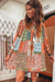 Orange Paisley Bohemian Style Mixed Print 3/4 Sleeve Loose Chiffon Dress